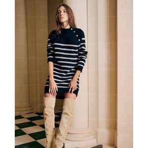 Sezane Tessa Sweater Dress Size Medium Indigo Blue Striped Wool Mohair